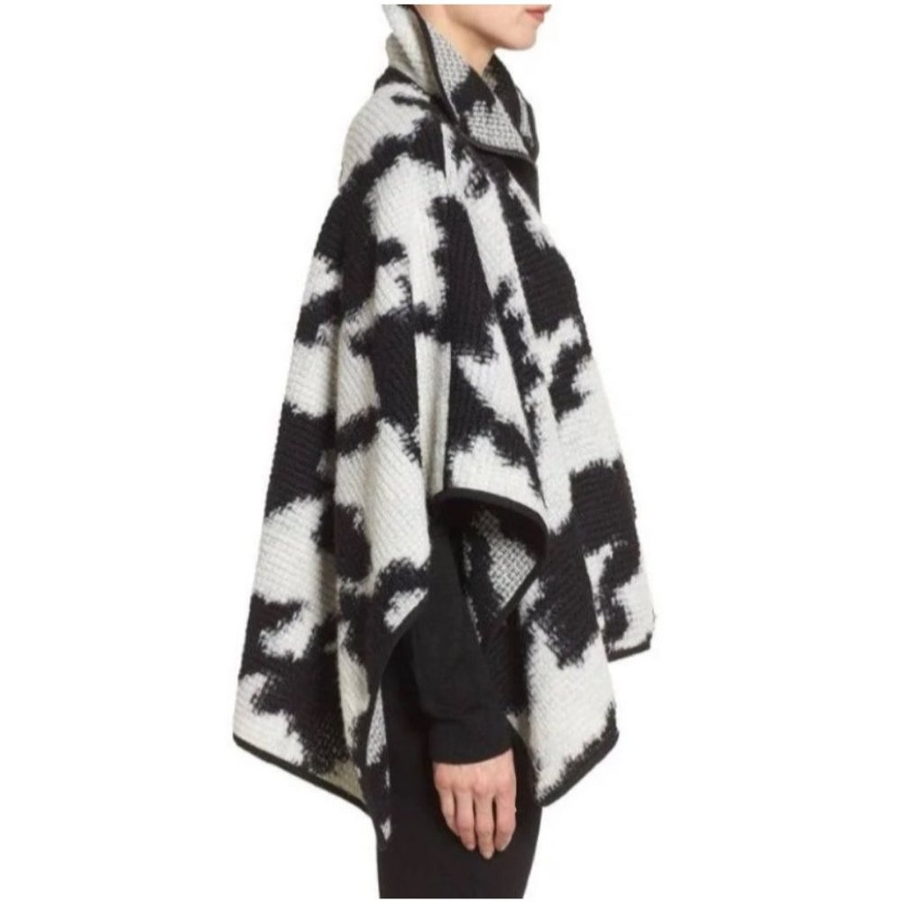 French Connection Black & White Wool Blend Zip Front Poncho S/M - Picture 15 of 16